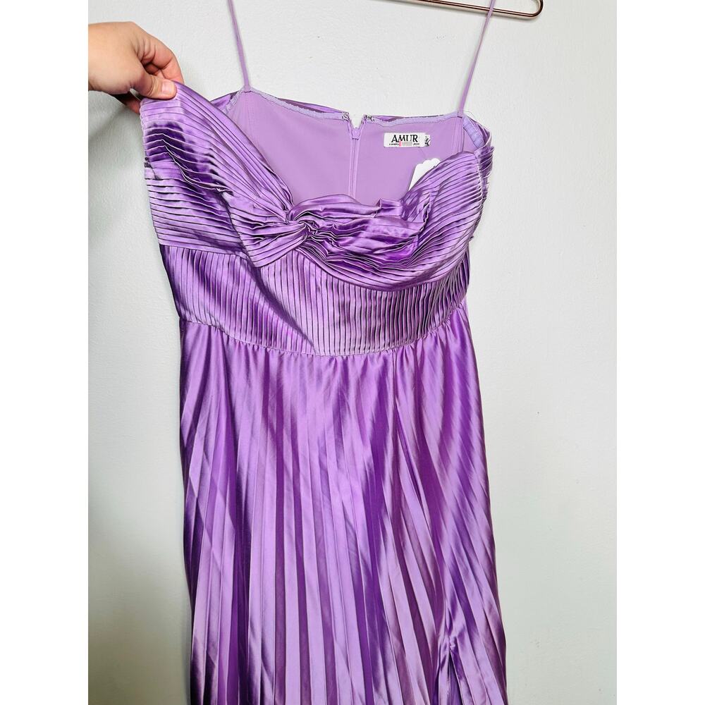 AMUR Purple Satin Sweetheart Neckline A-Line Stef Pleated Gown Dress Size 14 - Picture 14 of 16